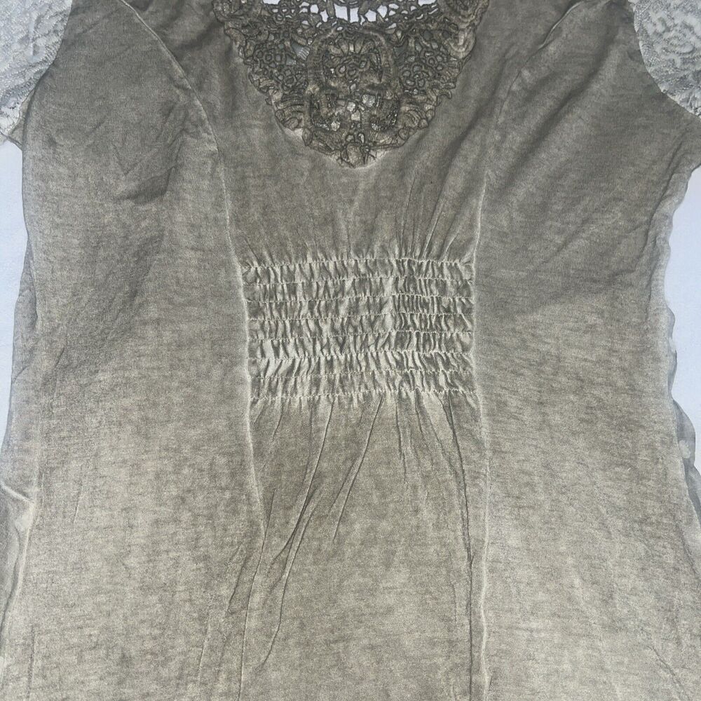 Aziza M Medium Lace Boho Olive Green Dress - Picture 14 of 16